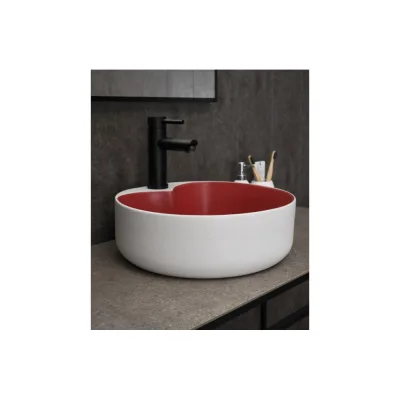 Раковина накладная Gid N9013LS красная матовая / белый графит 40x40x13 52237
