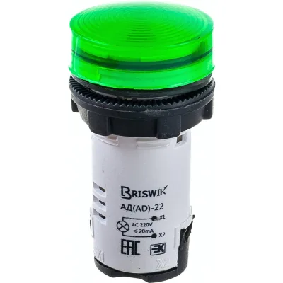 Индикатор Briswik светодиодный АД-22 зеленый 220В AC/DC IP65 22AC/DC220V3.BR