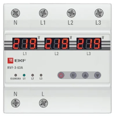 Реле выбора фаз EKF PROxima 230 В 63 А тип AC (RVF-3-63a)