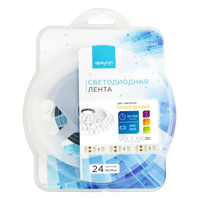 Лента светодиодная Apeyron 3000К 14,4 Вт/м 12 В IP20 SMD 2835 2 м (209BL)