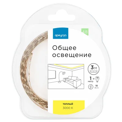 Лента светодиодная Apeyron 3000К 12 Вт/м 12 В IP20 SMD 5050 3 м (48ОО)