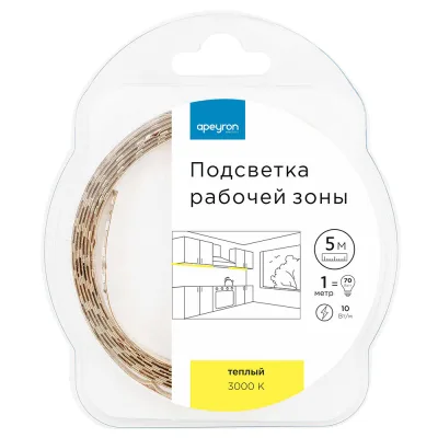 Лента светодиодная Apeyron 3000К 14,4 Вт/м 12 В IP20 SMD 5050 5 м (226ПРЗ)