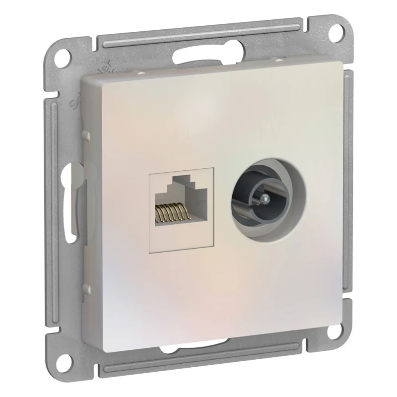 Розетка телевизионная/ компьютерная Systeme Electric AtlasDesign встраиваемая жемчуг TV/ RJ45 (ATN000489)