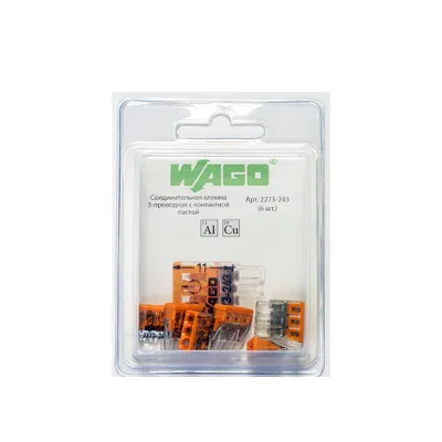 Клемма на 3 провода Wago 2273-243 0,5-2,5 кв. мм самозажимная с пастой (6 шт.)