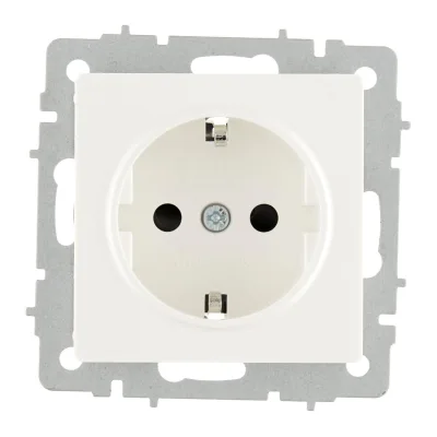 Розетка IEK Brite встраиваемая белая с заземлением со шторками (BR-R14-16-K01)