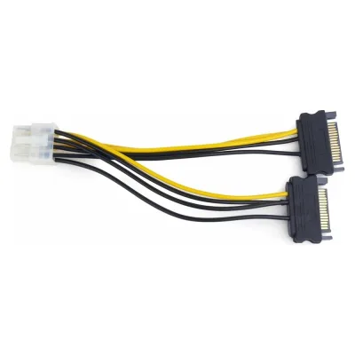 Кабель-разветвитель питания Cablexpert PCIe, 2xSata 15pin(M) / PCIe 8pin (M), медн.разветвитель, 15 см, пакет CC-PSU-83
