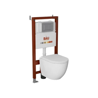 Комплект Bauedge BAU 6 в 1: инсталляция BAU PRO, унитаз подвесной торнадо Bau Dream Hurricane-2, сиденье дюропласт микролифт, клавиша BAU Stil антивандальная Q111300-BL0001-HQ2-Q00009