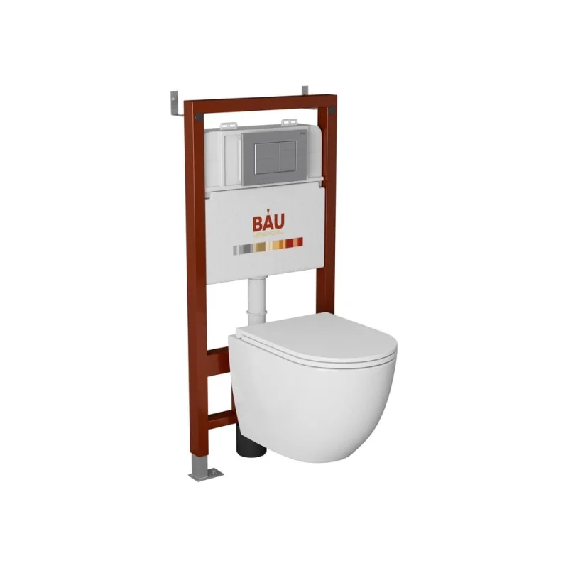 Комплект Bauedge BAU 6 в 1: инсталляция BAU PRO, унитаз подвесной торнадо Bau Dream Hurricane-2, сиденье дюропласт микролифт, клавиша BAU Stil антивандальная Q111300-BL0001-HQ2-Q00009