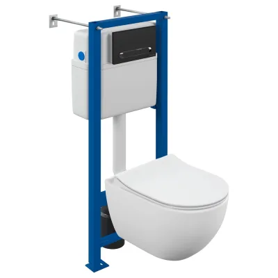 Комплект BRASKO SMART CO DPL EO slim инсталляция VECTOR кнопка ESTETICA пластик черный матовый с рамкой хром Cersanit 68293