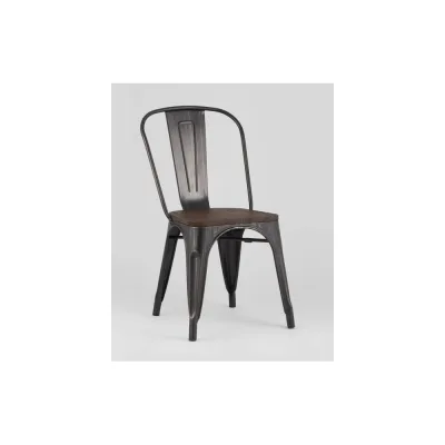 Стул для кухни обеденный Стул Груп TOLIX WOOD черный/патина золото + темное дерево YD-H440B-W MS-01-1