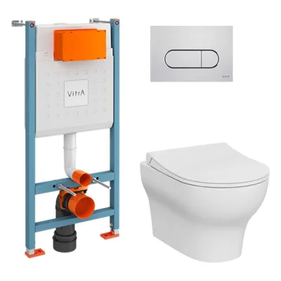 Комплект: Безободковый подвесной унитаз VITRA Zentrum Round, кнопка хром 9879B003-7200