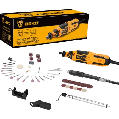 Гравер электрический DEKO DKRT200W SET2, с набором оснастки 43шт, 200Вт 085-1322