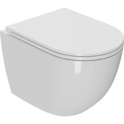 Подвесной безободковый унитаз Bauedge Bau Dream 52x36 Hurricane-2, торнадо обратного потока, быстросъемное тонкое сиденье дюропласт микролифт BL0001-HQ2