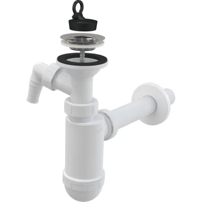 Сифон для умывальника Alcadrain A410P DN32 со штуцером и нержавеющей peшeткой DN63 00052516