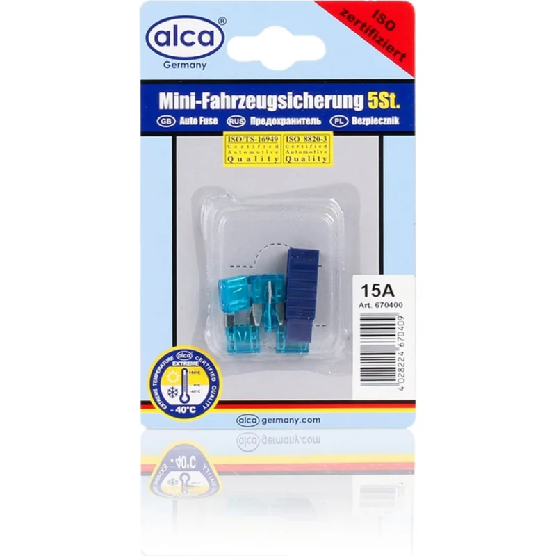 Флажковые предохранители Alca мини 15 А, 5 шт. в блистере 670400
