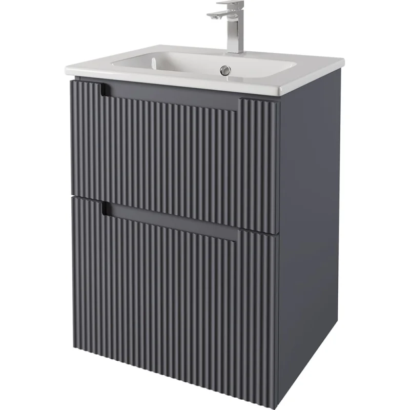 Тумба с раковиной подвесная DREJA EUPHORIA 60 см, 2 ящика, серый базальт матовый 640344 99.2021K
