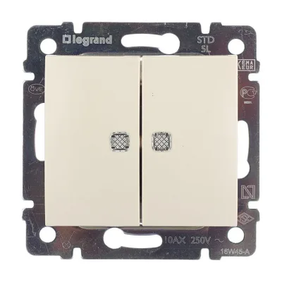 Выключатель Legrand Valena двухклавишный встраиваемый слоновая кость с подсветкой (695630)