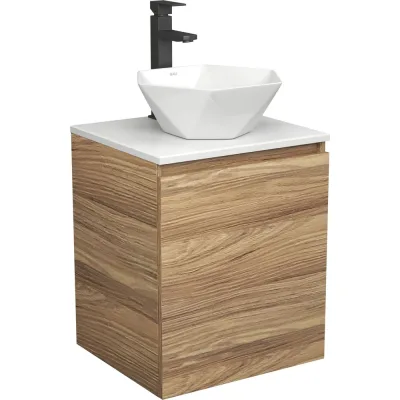 Тумба Bauedge Bau Dream Blackwood 50 с дверцей, раковина BAU Crystal 40х40, смеситель для раковины высокий Hotel Black, черный SD3095