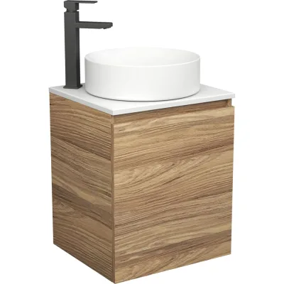 Тумба Bauedge Bau Dream Blackwood 50 с дверцей, раковина BAU Dream круглая, смеситель для раковины высокий Hotel Black, черный SD3050