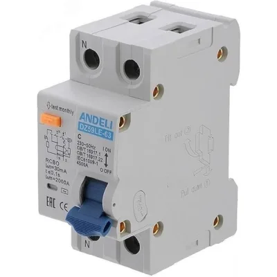 Дифференциальный автомат ANDELI DZ59LE-63 1P+N, 32A, 30mA, характеристика С, 4.5kA ADL02-055(63)