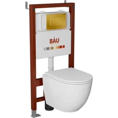 Комплект Bauedge BAU 6 в 1: инсталляция BAU PRO, унитаз подвесной торнадо Bau Dream Hurricane-2, сиденье дюропласт микролифт, клавиша BAU Stil, золото Q111300-BL0001-HQ2-Q00013