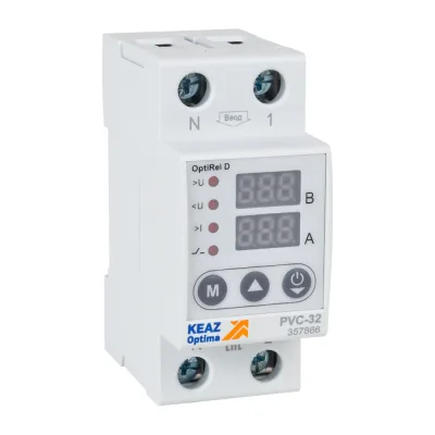 Реле напряжения КЭАЗ OptiRel D PVС-32 с ЖК-дисплеем и контролем тока 32 А 357866