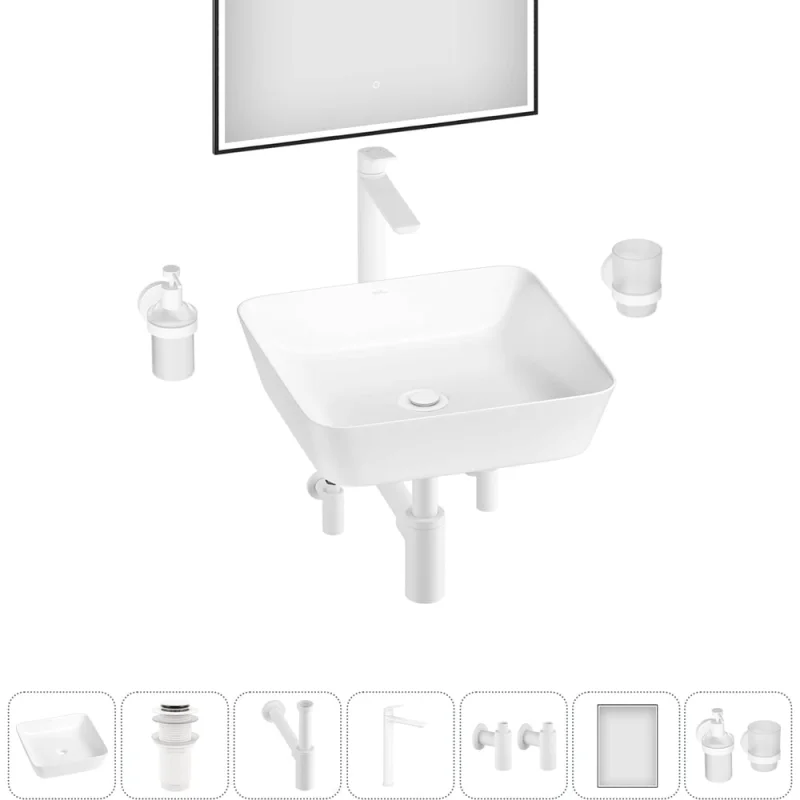 Набор Wellsee 7 в 1 Cromulent накладная раковина 44x44 см 318002000 20218994R