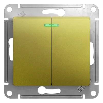 Выключатель Systeme Electric Glossa двухклавишный встраиваемый фисташковый с подсветкой (GSL001053)