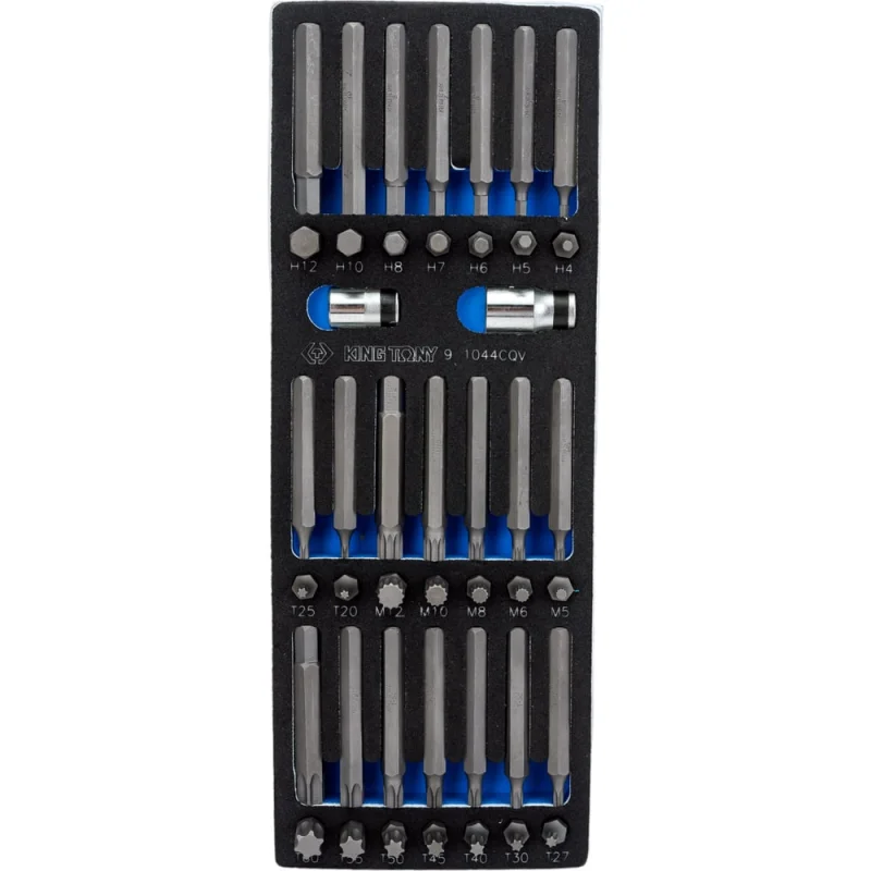 Набор вставок бит 10 мм TORX, SPLINE, HEX, ложемент, 44 предмета KING TONY 9-1044CQV