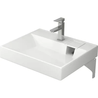 Комплект Bauedge BAU 4 в 1: раковина над стиральной машиной BAU Cerama 60х50, литьевой мрамор, кронштейны, выпуск и смеситель Hotel Still, нержавеющая сталь XMY0123