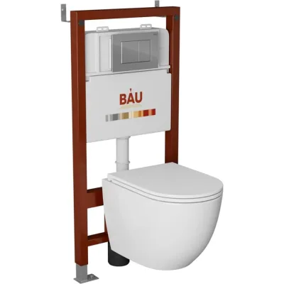 Комплект Bauedge BAU 6 в 1: инсталляция BAU PRO, унитаз подвесной торнадо Bau Dream Hurricane-2, сиденье дюропласт микролифт, клавиша BAU Stil, хром Q111300-BL0001-HQ2-Q00002