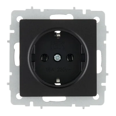 Розетка IEK Brite встраиваемая черная с заземлением (BR-R11-16-K02)
