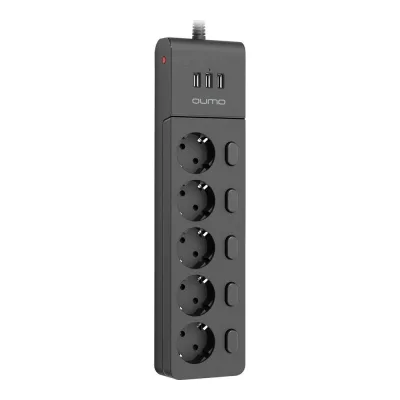 Сетевой фильтр QUMO Power Bar PRO 6SP4U P-0006, 5 независимо отключаемых розеток, 2500 Вт, 10A, кабель 2м 3 мм чистая медь, пожаробезопасный пластик, евровилка, 3 USB порта 3,1A суммарно 42091