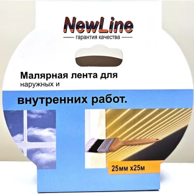 Клейкая лента малярная синяя 25 мм х 25 м для наружных и внутренних работ NewLine 1052