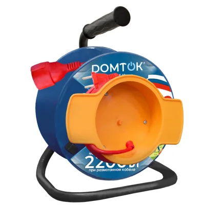 Удлинитель силовой на катушке DOMTOK с 1 выносной розеткой, ПВС 2*1, 2,2кВт, б/з 50м 2430