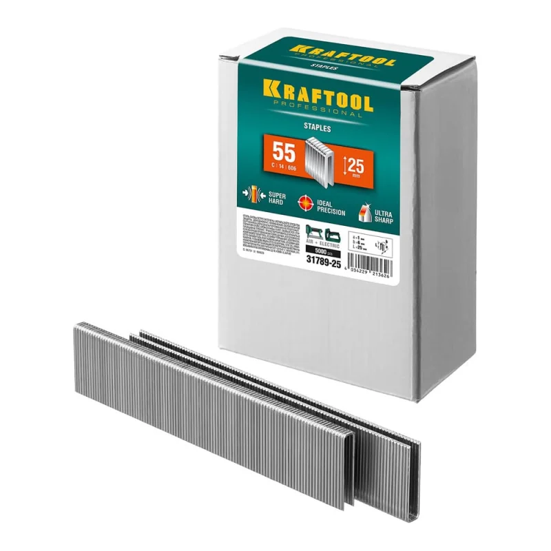 Скобы для степлера KRAFTOOL тип 18GA (55/90/C) 25мм, 5000 шт, 31789-25