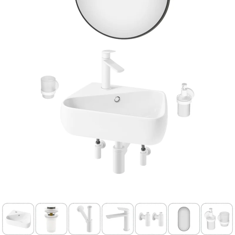 Комплект 7 в 1 Wellsee Bathroom Sink накладная/подвесная раковина 44x27 см состоит 20219884R