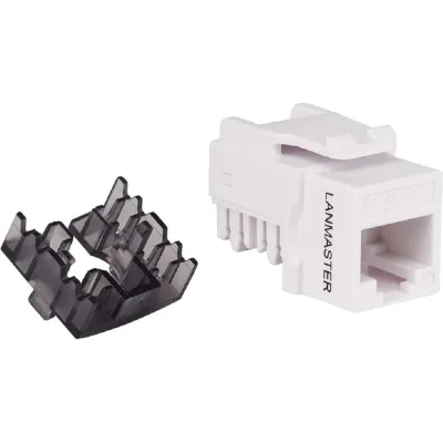 Модуль LANMASTER Keystone, RJ45, неэкранированный, кат.6A, без шторки, 90 градусов, белый LAN-OK45U6A/90N-WH