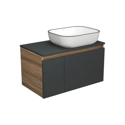 Тумба с раковиной Bauedge Bauedge (тумба подвесная Bau Dream Blackwood 80, графит + раковина санфаянс накладная BAU Stil Black Rand 50х40) BD2224
