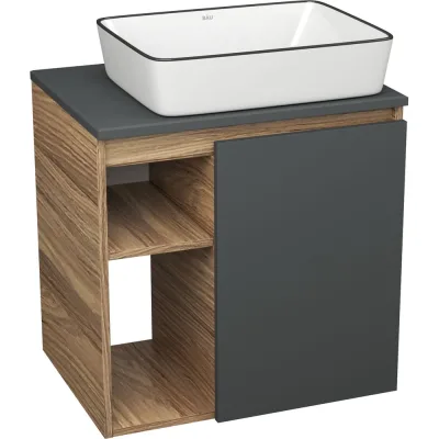 Тумба Bauedge Bau Dream Blackwood 60 правая, графит, раковина BAU Hotel Black Rand 48х37 SD4243