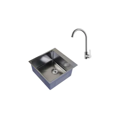 Мойка для кухни Mixline Pro 50х50х20 см врезная с сифоном со смесителем Corsa Deco Creek с высоким изливом сталь сатин (556573/966373)