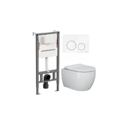 Комплект инсталляции Ceramicanova Balance с унитазом Ceramicanova Play с кнопкой белой и сиденьем дюропласт микролифт быстросъем (CN121001/CN3001)