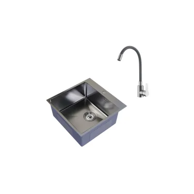 Мойка для кухни Mixline Pro 50х50х20 см врезная с сифоном со смесителем Corsa Deco Vega Steel с гибким изливом сталь сатин (556573/966367)