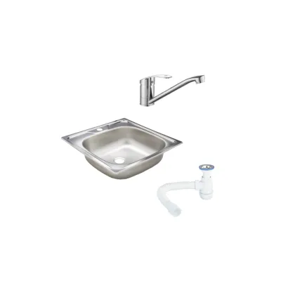 Мойка для кухни Ukinox Классика 48х48х14,5 см врезная с сифоном со смесителем Corsa Deco Wave L с поворотным изливом сталь хром (CLM480.480---4K OC/30980676/1010676)