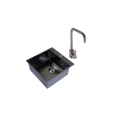 Мойка для кухни Mixline Pro 50х50х20 см врезная с сифоном со смесителем Corsa Deco Everest с высоким изливом сталь графит (556575/FKESMG/1093956)