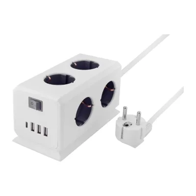 Удлинитель ROCKETSOCKET BiCube Extended 6 Euro 16A, 4 USB 3A+C с блоком 5В/3.1А, кабель 1,5 м  цвет белый GNS5003