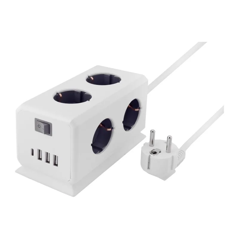 Удлинитель ROCKETSOCKET BiCube Extended 6 Euro 16A, 4 USB 3A+C с блоком 5В/3.1А, кабель 1,5 м цвет белый GNS5003
