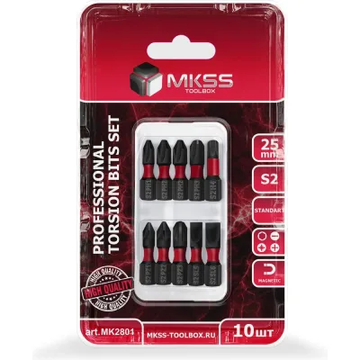 Набор торсионных магнитных бит MKSS Toolbox STANDART 25мм, 10шт MK2801