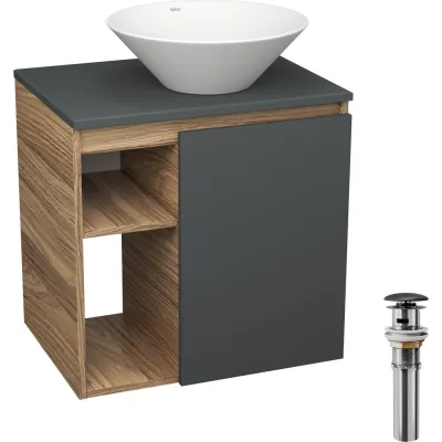 Тумба Bauedge Bau Dream Blackwood 60 правая, графит, раковина BAU Dream D43, выпуск клик клак черный SD4255