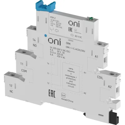 Реле интерфейсное ONI ORK с розеткой 1C 230В AC/DC (10шт/упак) ORK-1-1C-ACDC230V